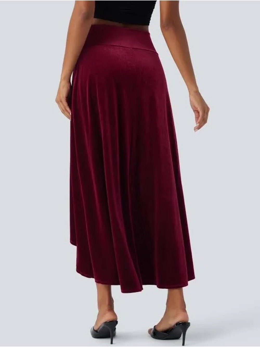 Halara Velvet High Low Crossover Maxi Skirt Built In Shorts Sangria M - Picture 2 of 4
